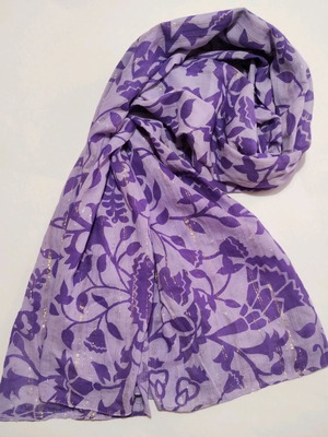 Pareo/scarf used purple with pattern, 100% cotton