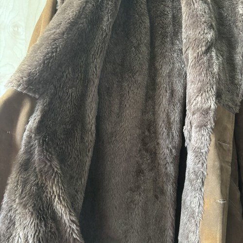Men's suede jacket with fur lining like new, brown, size L–XL