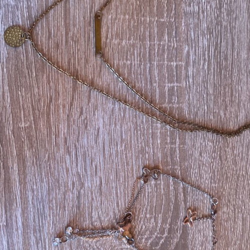 Ankle Necklace and Bracelet Set used, gold and rose gold color