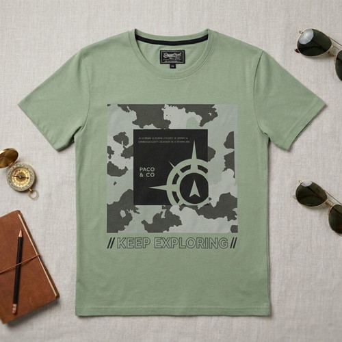 Paco & Co T-shirt Keep Exploring new, khaki, XXL
