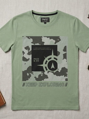 Paco & Co T-shirt Keep Exploring new, khaki, XXL