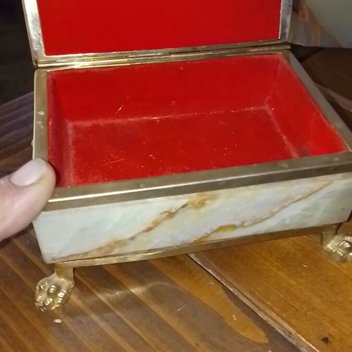 Vintage ashtray, lighter and jewelry box set from green onyx