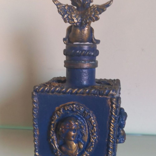 Decorative glass bottle new with decoupage technique