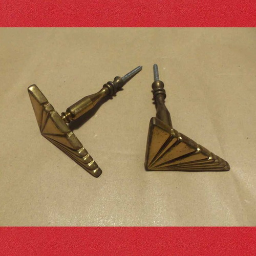 Metal door handles with designs for wooden door, used, set of 2, 10 cm length