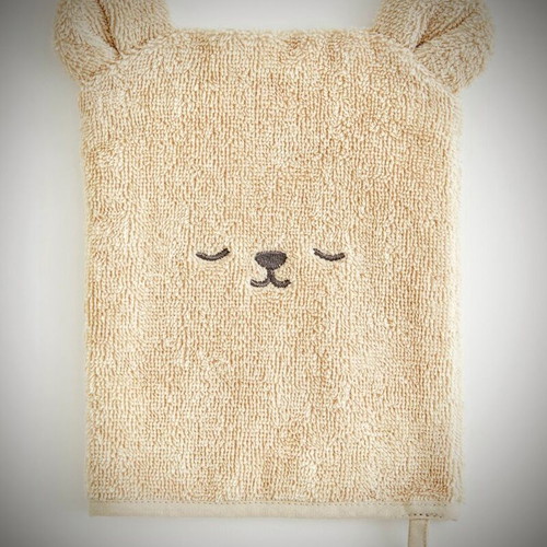 Bath glove with bear new, cotton, gray and beige