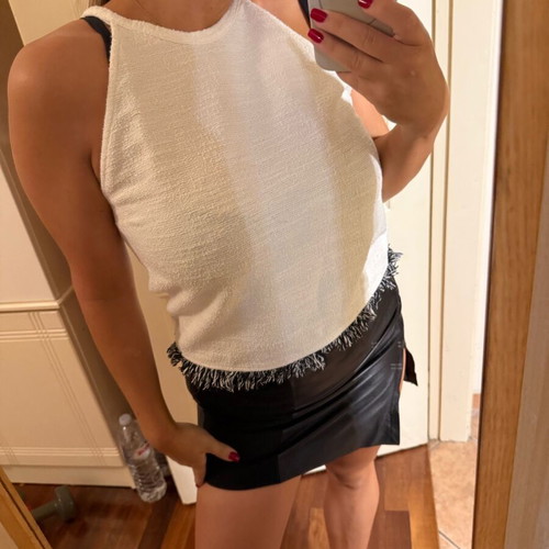 Zara cropped white top with black and white fringes at the bottom, like new