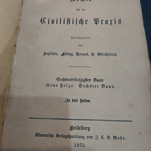 Archiv für die civilistische Praxis volume 56 used 1873