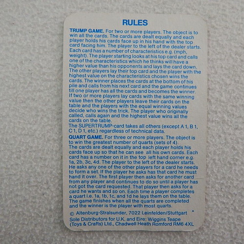 Ace Trump Game card set used, 32 motorcycles from 70s-80s