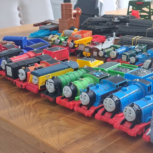 Thomas the Tank Engine train collection used with movable bridge and water tower