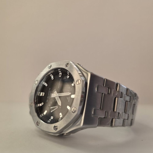 Casio G-Shock GA-2100 custom watch, silver steel