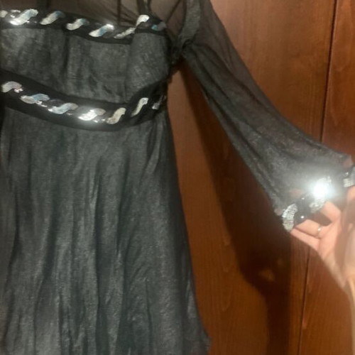 Silk evening dress gray like new with sequins
