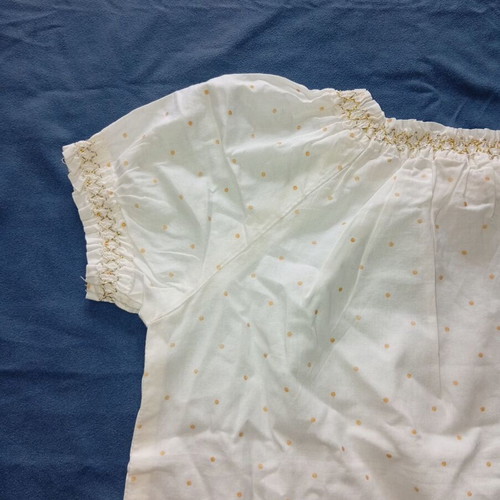 H&M White Girls' Blouse with Gold Polka Dots and Decorative Bow, Like New, 6-7y