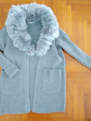 ZINI Boutique long cardigan with real fur, size M-L, like new, gray