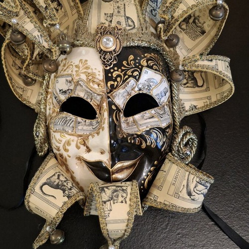 Venetian Jester Mask handmade, like new, with Swarovski vintage details