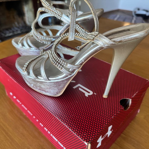 Makis Kotris silver high-heeled shoes used, size 38, 13 cm heel