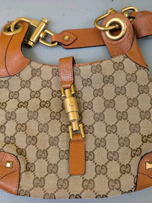 Gucci Jackie Vintage GG Canvas Shoulder Bag like new with leather details