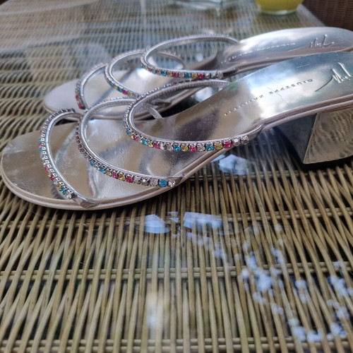 Giuseppe Zanotti heeled sandals like new, silver leather with crystals, size 37