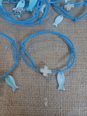 Baptism martyrika bracelets with fish and cross, new, pack of 70