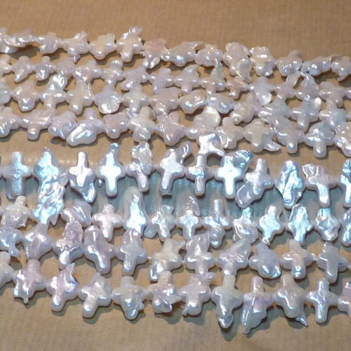 Baroque white cross pearls in rows, new, pack of 40