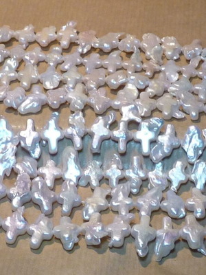 Baroque white cross pearls in rows, new, pack of 40