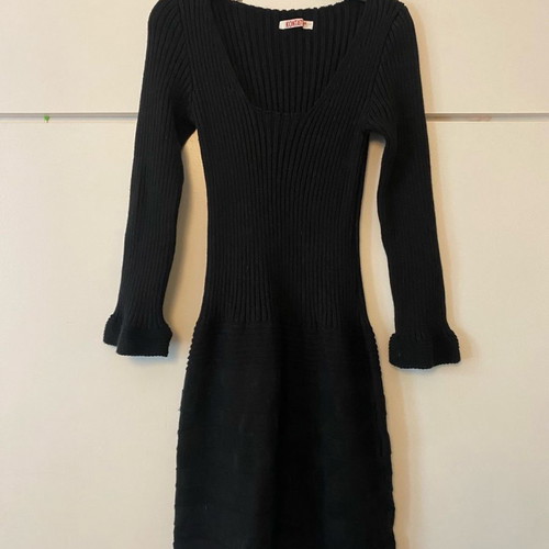 Midi dress warm black with wool, elastic size S