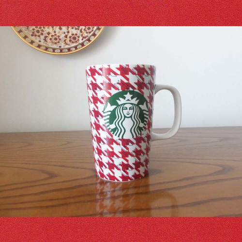 Starbucks Red & White Houndstooth Holiday Mug used, porcelain