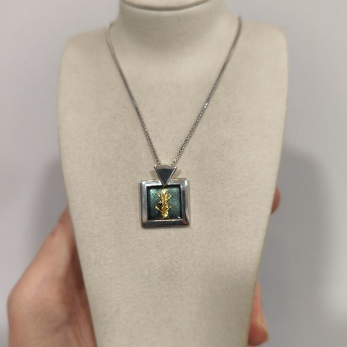 Silver gold pendant with chain like new, 950 silver, 24K gold