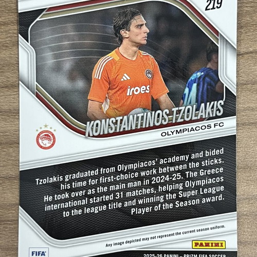 2025-26 Panini Prizm FIFA Soccer RC Konstantinos Tzolakis card like new