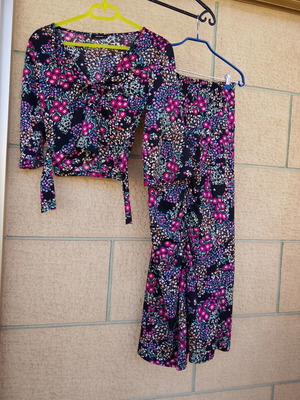 Pink Woman floral set with wrap top & midi/maxi skirt, size L