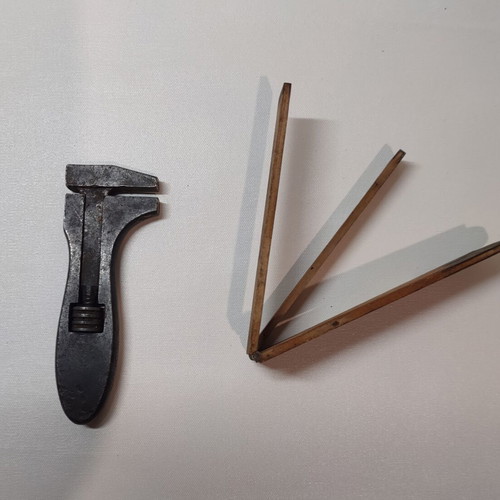 Adjustable Vintage Wrench and Folding Wooden Ruler used