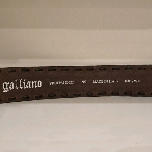 Galliano men's brown leather belt used, silver buckle, size 95 cm