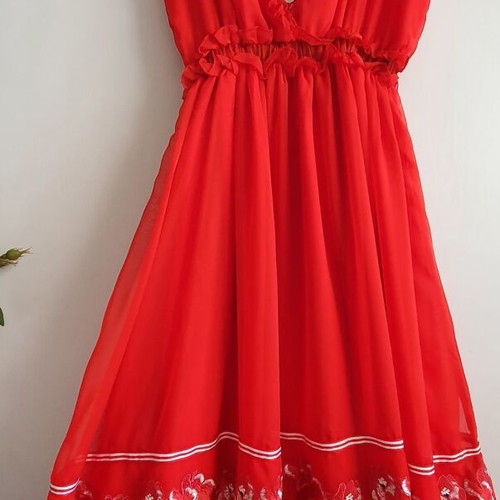 Amuse Maxi Dress New With Embroidered Flowers Red M