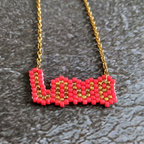 Steel necklace love with miyuki made to order, red and gold