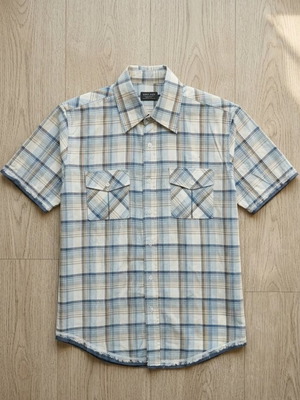 Men's checked short-sleeve shirt L, like new, beige and blue