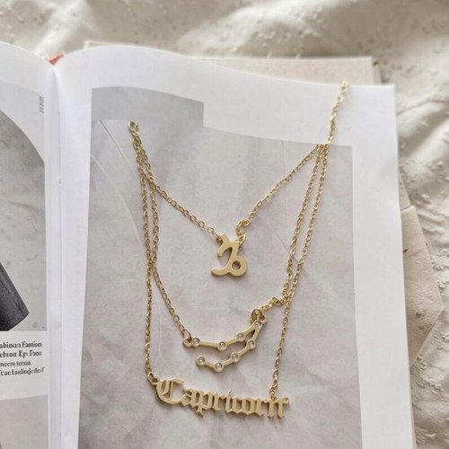 Zodiac necklace triple chain stainless steel gold new
