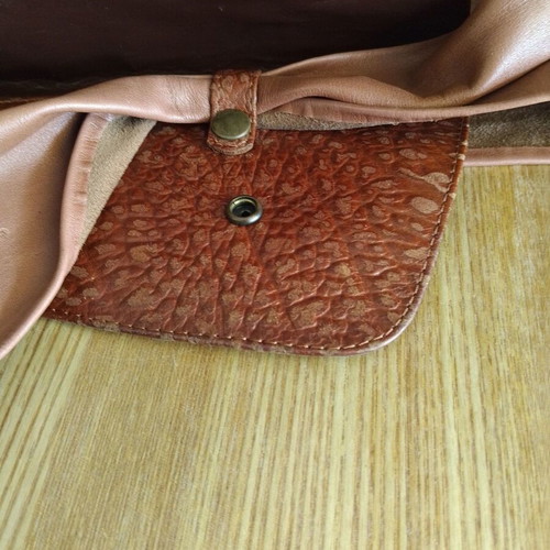 Vintage wide leather belt, brown/tan, handmade