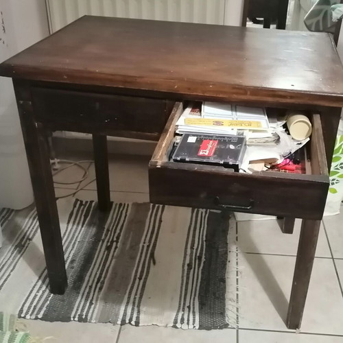 Interwar desk used, solid wood with two drawers