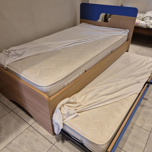 Teen double bed melamine with two mattresses, 1.70x0.90 m