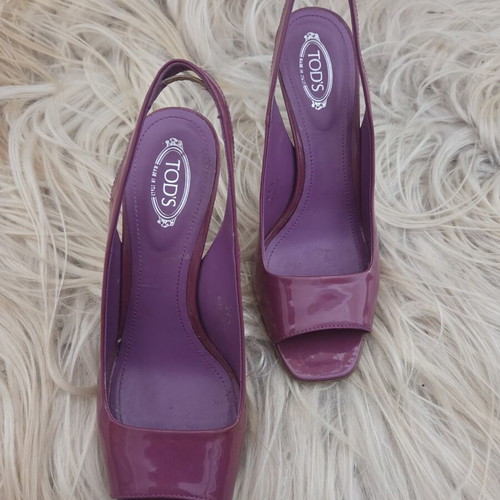 Tod's Patent Leather Peep Toe Slingback Pumps Used Purple