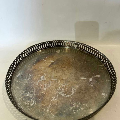 Vintage silver-plated round serving tray made in Sweden used