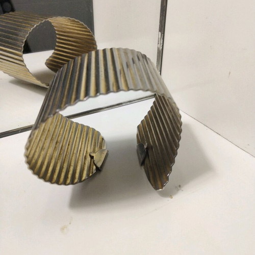 Handmade Statement Pleated Two-Tone Silver-Gold Cuff Bracelet Like New