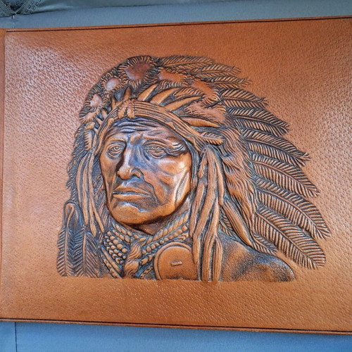Leather photo album like new with embossed Native American chief design