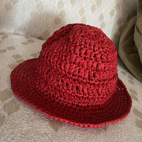 Knitted sun hat new, red, size M