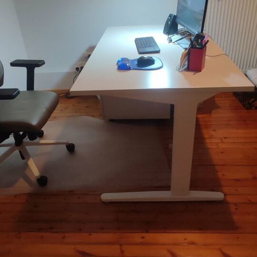 Dromeas office desk with wheeled drawer, white melamine