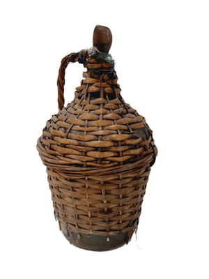 Dame-Jeanne vintage demijohn used, light blue glass with wicker