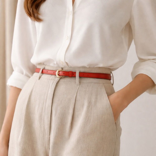 Red Thin Belt with Gold Buckle Like New
