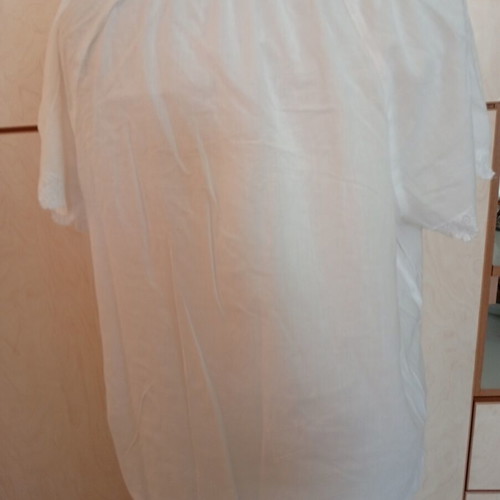 White cotton blouse with embroidery and lace on sleeves, like new, size L