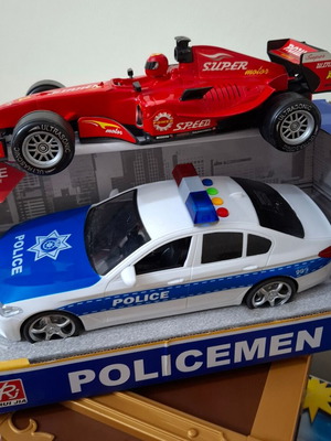 Police Car and Formula Racing Toy Set with Sounds and Light like new