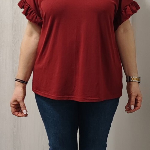 Shein Curve blouse burgundy with v-neck and ruffles, like new, size XL