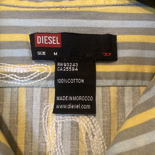 Diesel Y2K striped short-sleeve shirt used, size M, yellow and turquoise